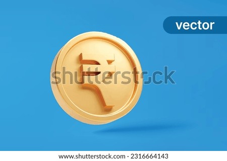 Gold coin India Rupee INR currency money icon sign or symbol business and financial exchange on blue background 3D vector illustration