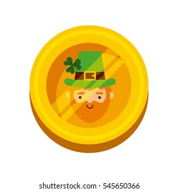 gold coin with irish leprechaun face icon. Saint Patricks Day concept. colorful design. vector illustration