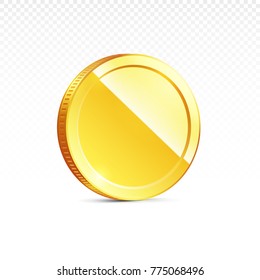 Gold coin isolated on transparent in different positions