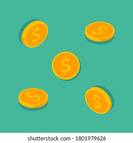 Gold coin Isometric & Flat icon vector. Flat style vector illustration.