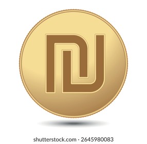 Moneda de oro con signo de siclo de Israel. Signo de siclo de Israel. Símbolo del siclo de Israel. La moneda de Israel. Símbolo de dinero Vector. 
