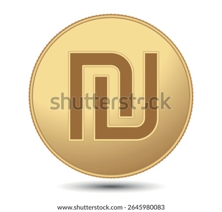 Gold coin with Israel shekel sign. Israel shekel sign. Israel shekel symbol. The Israel currency. Vector money symbol. 