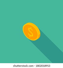 Gold coin left view icon vector isometric. Flat style vector illustration.