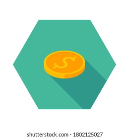 Gold coin left view icon vector isometric. Flat style vector illustration.