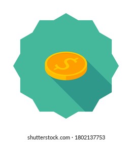 Gold coin left view icon vector isometric. Flat style vector illustration.