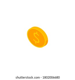 Gold coin left view White Background icon vector isometric. Flat style vector illustration.