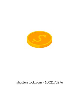 Goldmünze links Weißer Hintergrund Symbol Vektorisometrie. Flache Vektorgrafik.
