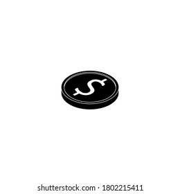 Gold coin left view White Outline icon vector isometric. Flat style vector illustration.