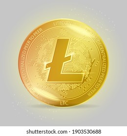 gold coin Lite. Symbol Gold coin from cryptocurrency with sparkles and overexposure. Realistic EPS 10 vector illustration editable.
