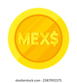 Gold coin with Mexican Peso sign (Mex$). Economy, finance, investment, profit, money, MXN currency concept. Flat vector illustration isolated on white background