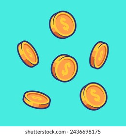 Gold Coin Money Floating Cartoon Vector Icon Illustration. Business Finance Icon Concept Isolated Premium Vector. Flat Cartoon Style