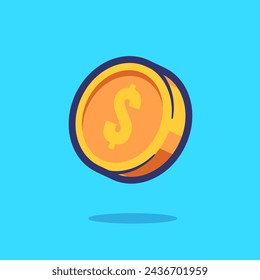 Gold Coin Money Floating Cartoon Vector Icon Illustration. Business Finance Icon Concept Isolated Premium Vector. Flat Cartoon Style