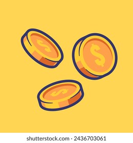 Gold Coin Money Floating Cartoon Vector Icon Illustration. Business Finance Icon Concept Isolated Premium Vector. Flacher Zeichentrickstil