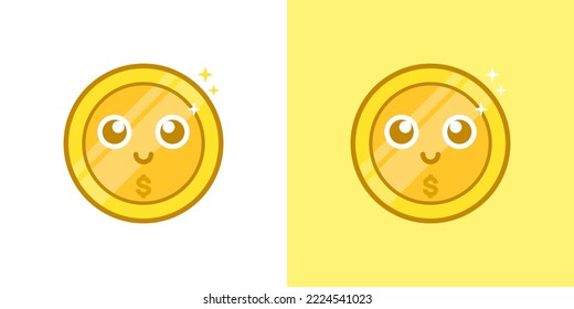 Gold coin money kawaii cartoon vector icon concept. Flat illustration style for mascot, sticker, logo and icon.