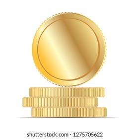 Gold Coin Money Stack Flat vector Illustration. Round Penny Cartoon Icon. Business Income Earnings. Yellow Metal Cent Realistic 3d Design. Golden Treasure or Casino Winning Fortune. Abstract Currency.