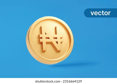 Gold coin naira nigeria currency money icon sign or symbol business and financial exchange on blue background 3D vector illustration