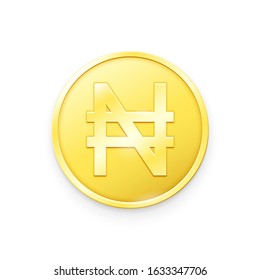 Gold coin with Naira sign. Vector illustration showing the symbol of the currency of Nigeria in the form of a gold coin