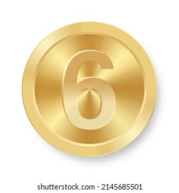 Goldmünze mit Nummer sechs Konzept des Internet-Icons