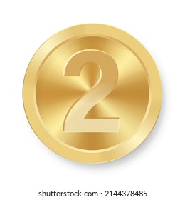 Gold coin with number two Concept of internet icon