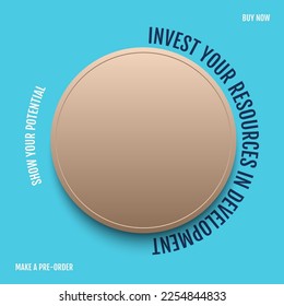 Gold coin on a blue background, vector illustration. Volume model of money business success and achievement of goals