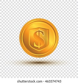 Gold coin on a transparent background. Dollar