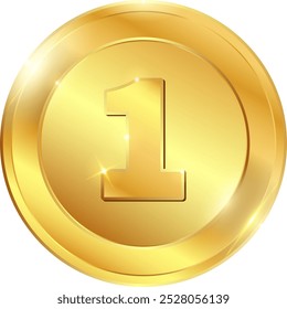 Gold Coin One. Transparent background. Vector.