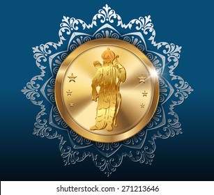 gold coin and pattern background, gold coins with ram - vector eps10