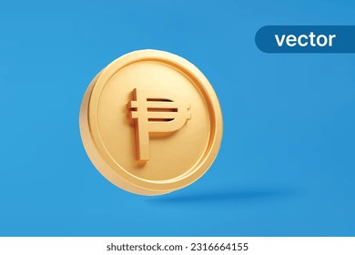 Gold coin  Philippines Peso PHP currency money icon sign or symbol business and financial exchange on blue background 3D vector illustration