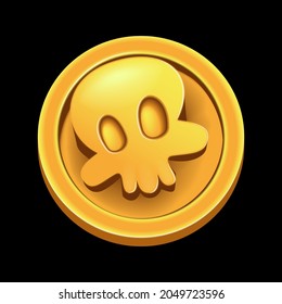 Gold Coin Pirate with Skull. Pirate Doubloon. Medieval Piastre. Vector Illustration