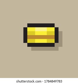 El icono dorado en el juego de píxeles en el marrón. Arte de píxeles de medalla de oro vectorial.
