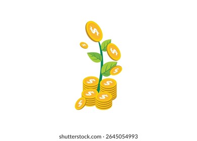 Gold coin plant growing from money, concept of passive income and financial return.