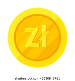 Gold coin with Polish złoty sign (zł). Economy, finance, investment, profit, money, PLN currency concept. Flat vector illustration isolated on white background