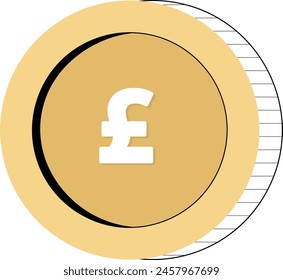 Gold coin with pound sterling flat icon sign. Currency strengthening and increasing of exchange rate. 