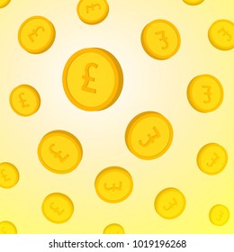 Gold Coin With Pound Sterling Sign. Vector Illustration Isolated On White BackgroundCasino Cash Prize Money Rain Jackpot.Template Design Of Income And Profits. Business And Money Concept.