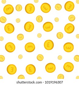 Gold Coin With Pound Sterling Sign. Vector Illustration Isolated On White BackgroundCasino Cash Prize Money Rain Jackpot.Template Design Of Income And Profits. Business And Money Concept.