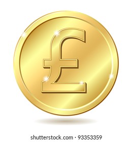 Gold coin with pound sterling sign. Vector illustration isolated on white background