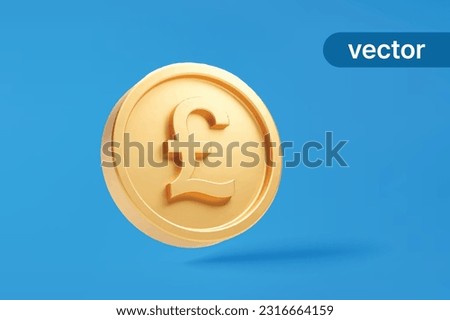 Gold coin pound uk currency money icon sign or symbol business and financial exchange on blue background 3D vector illustration