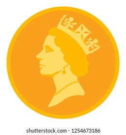 Gold coin with the profile of Queen Elizabeth. Isolated vector illustration. svg