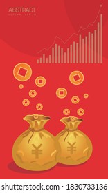 Gold coin in purse, financial vector material of bull market