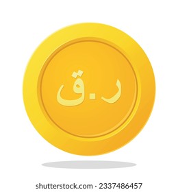 Gold coin with Qatari Riyal sign. Qatar Currency symbol. Financial items.
