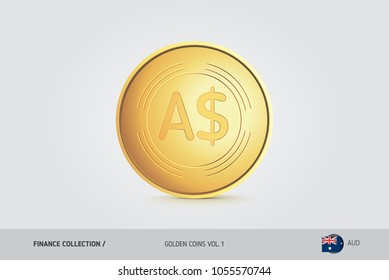 Gold coin. Realistic golden Australian Dollar coin. Isolated object on background. Finance concept for websites, web design, mobile app, infographics.