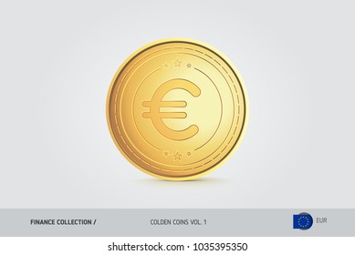 Gold coin. Realistic golden Euro coin. Isolated object on background. Finance concept for websites, web design, mobile app, infographics.