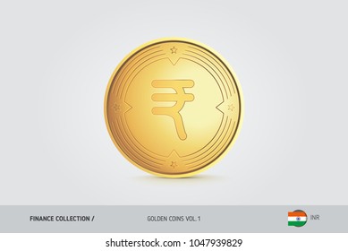 Gold coin. Realistic golden Indian Rupee coin. Isolated object on background. Finance concept for websites, web design, mobile app, infographics.