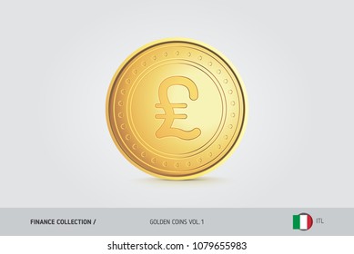 Gold coin. Realistic golden Italian Lira coin. Isolated object on background. Finance concept for websites, web design, mobile app, infographics.