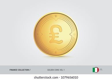Gold coin. Realistic golden Italian Lira coin. Isolated object on background. Finance concept for websites, web design, mobile app, infographics.