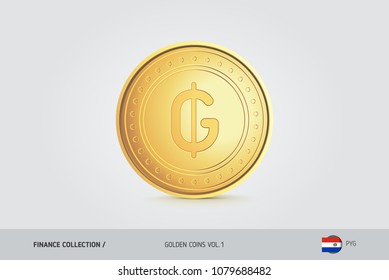 Gold coin. Realistic golden Paraguay Guarani coin. Isolated object on background. Finance concept for websites, web design, mobile app, infographics.