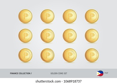 Gold coin. Realistic golden Philippine Peso coin. Isolated object on background. Finance concept for websites, web design, mobile app, infographics.
