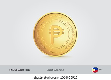 Gold coin. Realistic golden Philippine Peso coin. Isolated object on background. Finance concept for websites, web design, mobile app, infographics.