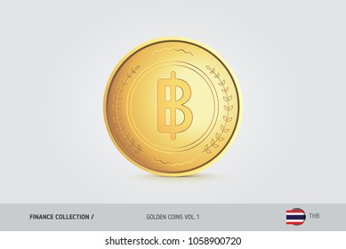 Gold coin. Realistic golden Thai Baht coin. Isolated object on background. Finance concept for websites, web design, mobile app, infographics.
