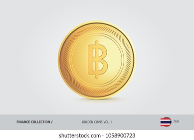 Gold coin. Realistic golden Thai Baht coin. Isolated object on background. Finance concept for websites, web design, mobile app, infographics.